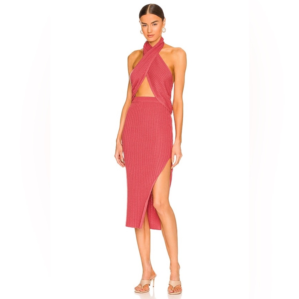 NWT 2 pc Camila Coelho Lyon Knit Top & Skirt Set Pink XS Revolve